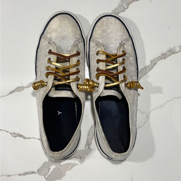 SPERRY | Women’s White Fashion Sneakers Gold Laces Shoes Size 8.5 - Picture 9 of 16